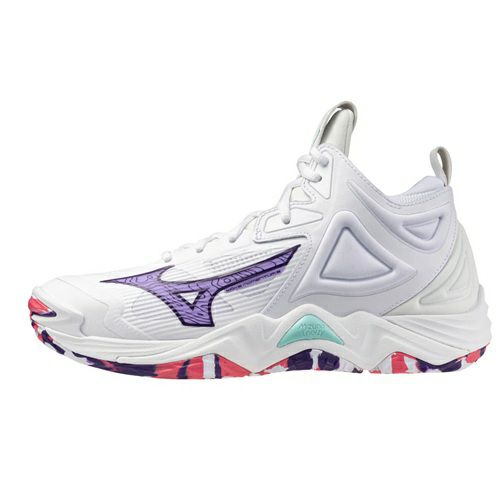 ミズノ ウエーブ モーメンタム 3 ミッドカット ホワイト バイオレットインディゴ レディース 2025