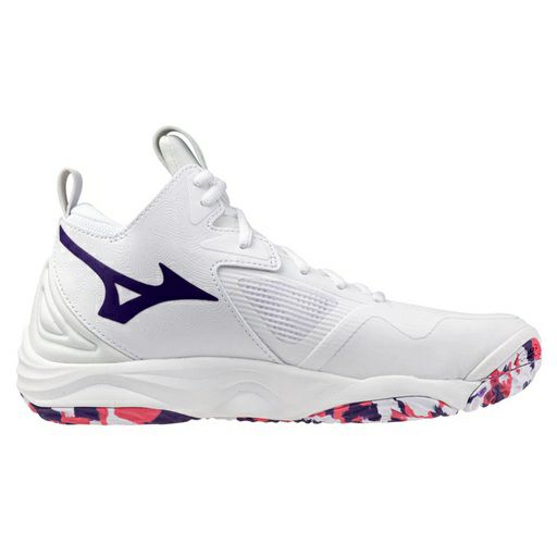 ミズノ ウエーブ モーメンタム 3 ミッドカット ホワイト バイオレットインディゴ レディース 2025