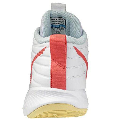 ミズノ ウエーブ モーメンタム プロ ミッドカット ホワイト カリプソコーラル レディース 2025