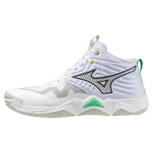 ミズノ ウエーブ モーメンタム エリート ミッドカット ホワイト フローズンエメラルド 2025