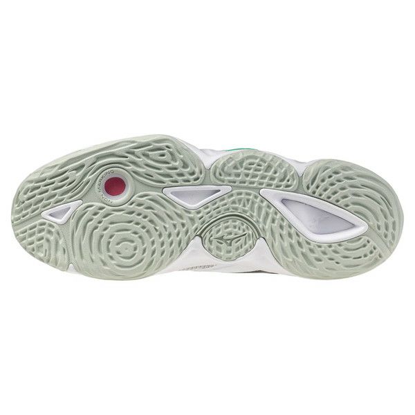 ミズノ ウエーブ モーメンタム エリート ミッドカット ホワイト フローズンエメラルド 2025