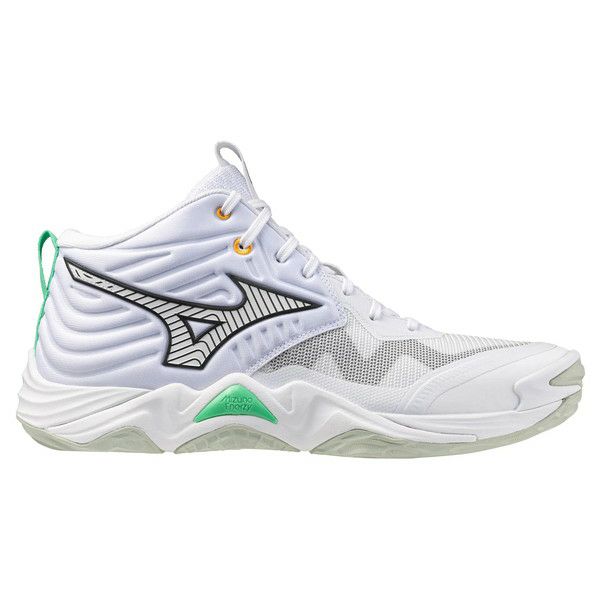 ミズノ ウエーブ モーメンタム エリート ミッドカット ホワイト フローズンエメラルド 2025